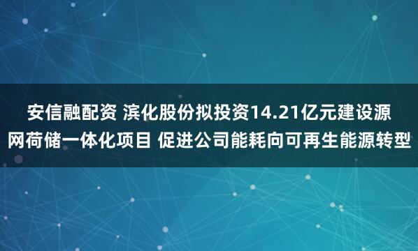 安信融配资 滨化股份拟投资14.21亿元建设源网荷储一体化项目 促进公司能耗向可再生能源转型